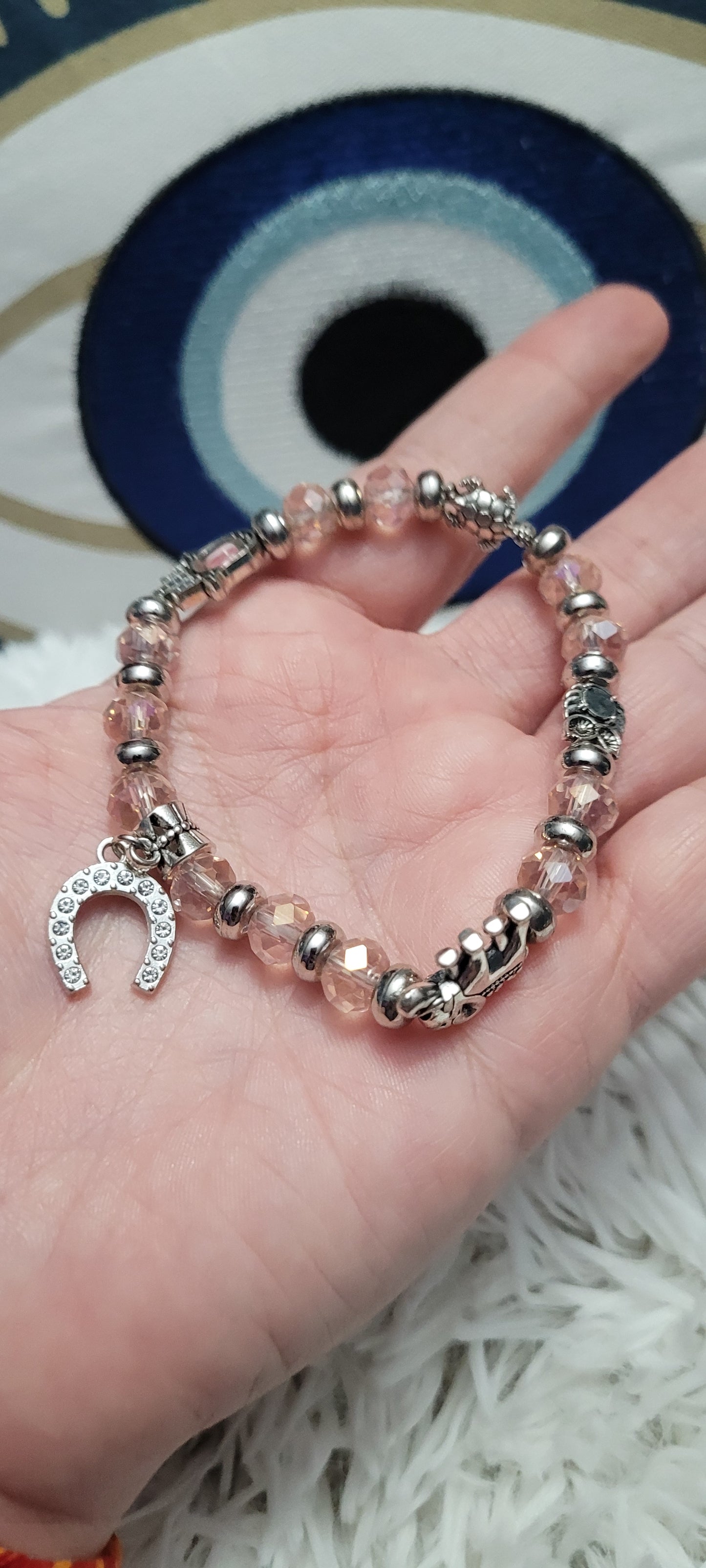 Pink Evil Eye Good Luck Charm Bracelet – Protection, Wisdom & Blessings