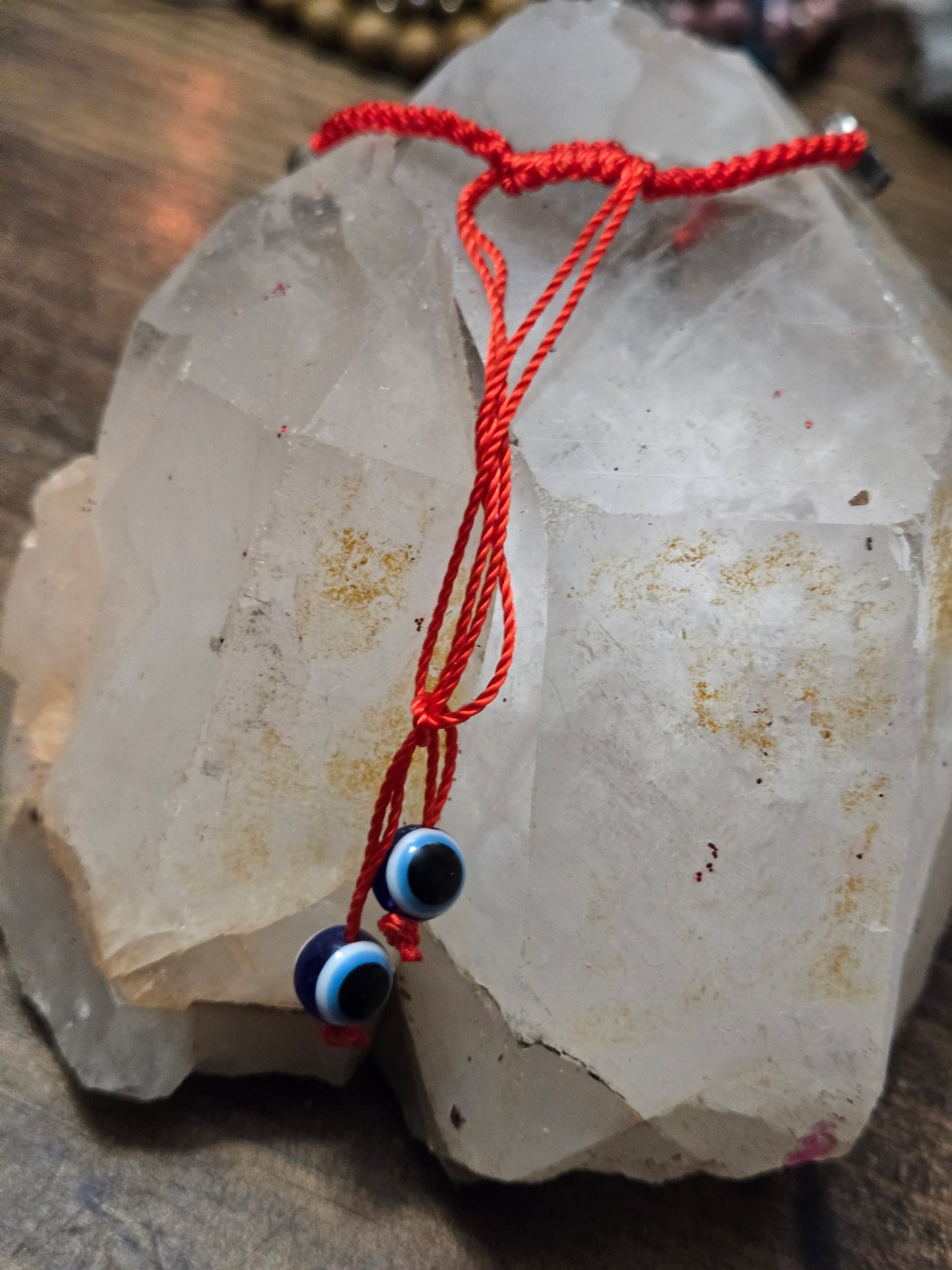 Red Adjustable Protection Bracelet – St. Benedict Charms + Blue Evil Eyes