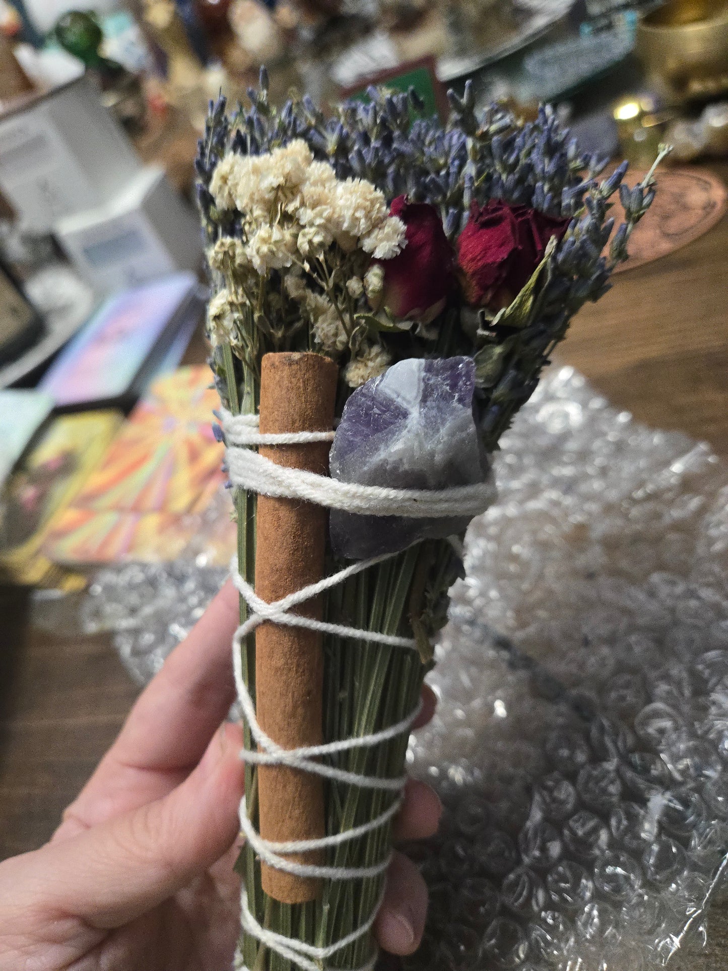 Handcrafted Floral herb crystal bundles cleanse and clear smudge|Remove Negative energy| bring in prosperity peace etc