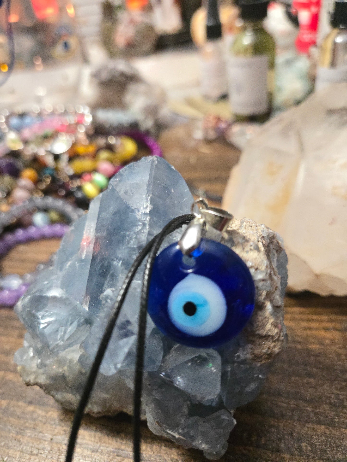 Evil Eye Pendant Necklace – Protection on Black Leather Chain