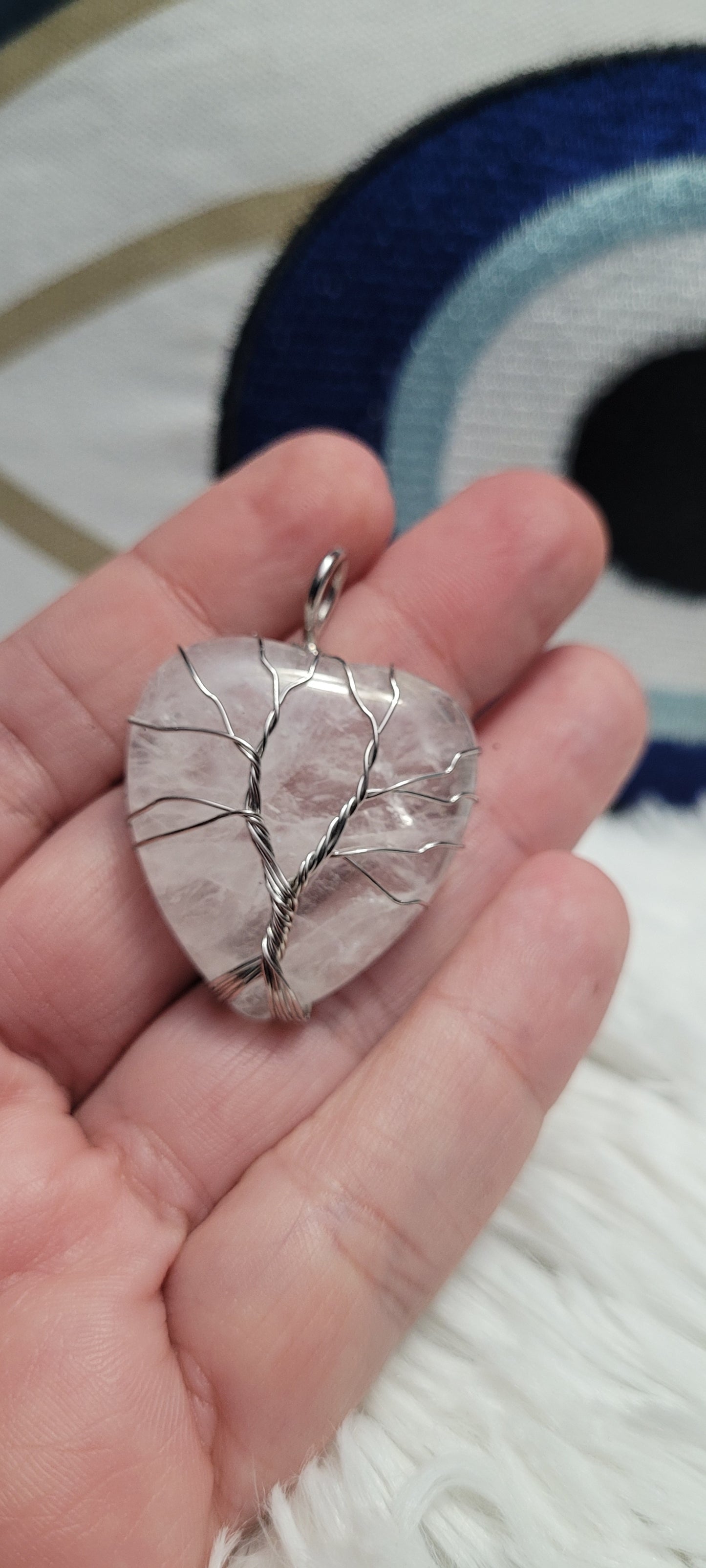 Clear quartz tree of life heart pendant