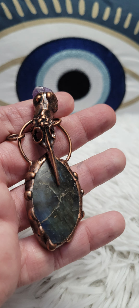 Labradorite and amethyst pendant