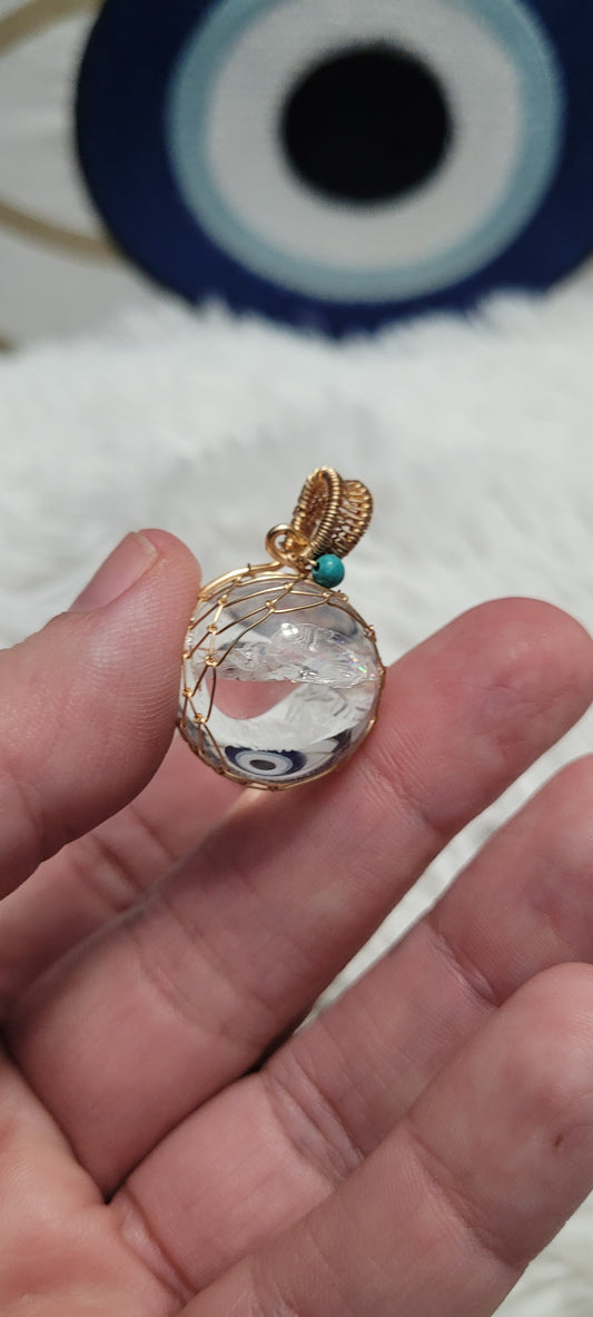 Clear quartz and aquamarine pendant