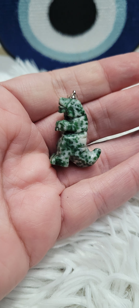 Tree agate crystal dinosaur pendant