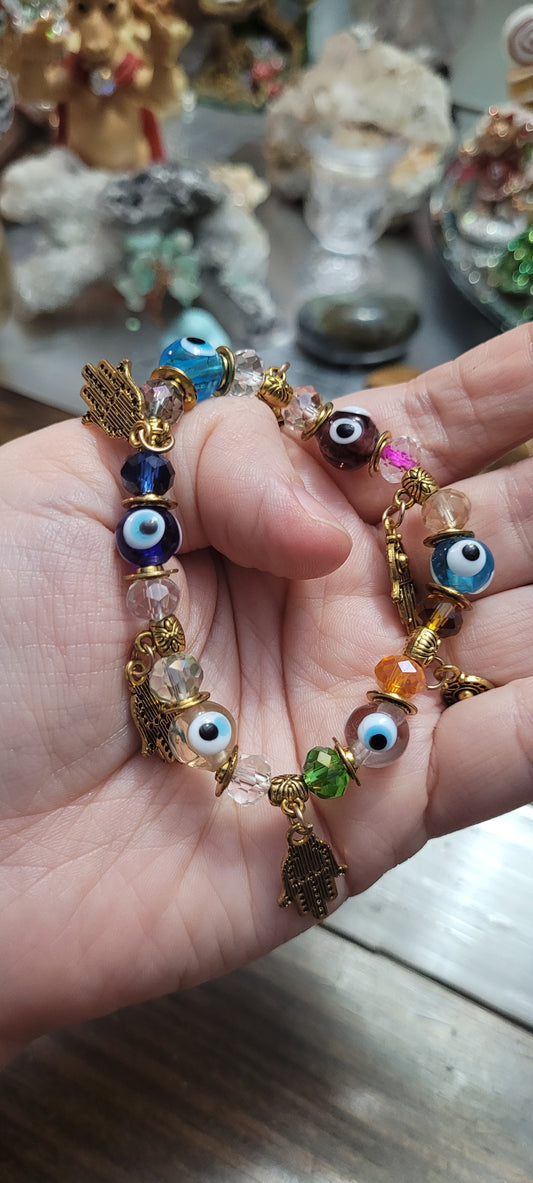 Evil Eye Protection Charm Bracelet | Hamsa | Multi color| Colorful