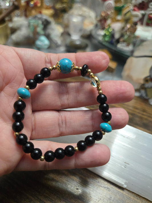 Protection| Black Tourmaline| Turquoise Bracelet