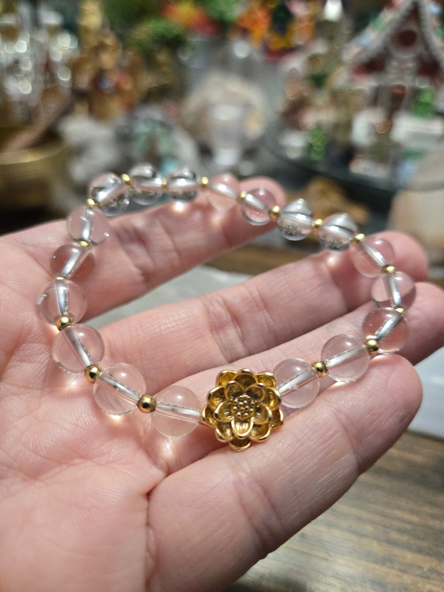 New Beginnings| Clarity| Focus Strength| Clear Quartz Bracelet with Lotus Charm