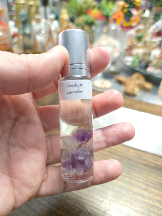 Emotional Healing| Balancing | spiritual growth|Mental clarity|transmute negative energy| Connect to divine| crown chakra| Amethyst Crystal And Lavender Essential Oil Roller