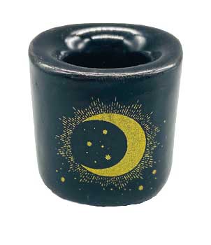 Moon & Star Black ceramic chime candle holder