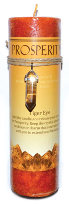 Prosperity pillar candle with Tiger Eye pendant