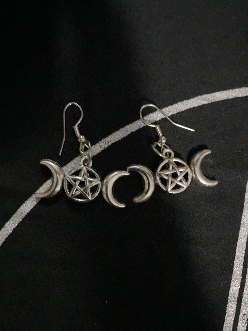 Witchy Earrings * Pentacle Earrings * Magick Earrings * Magickal Earrings * Triple Moon Earrings