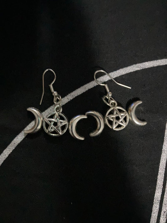 Witchy Earrings * Pentacle Earrings * Magick Earrings * Magickal Earrings * Triple Moon Earrings