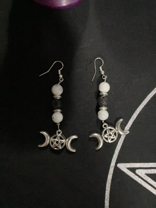 Witchy Earrings * Pentacle Earrings * Magick Earrings * Magickal Earrings * Triple Moon Earrings