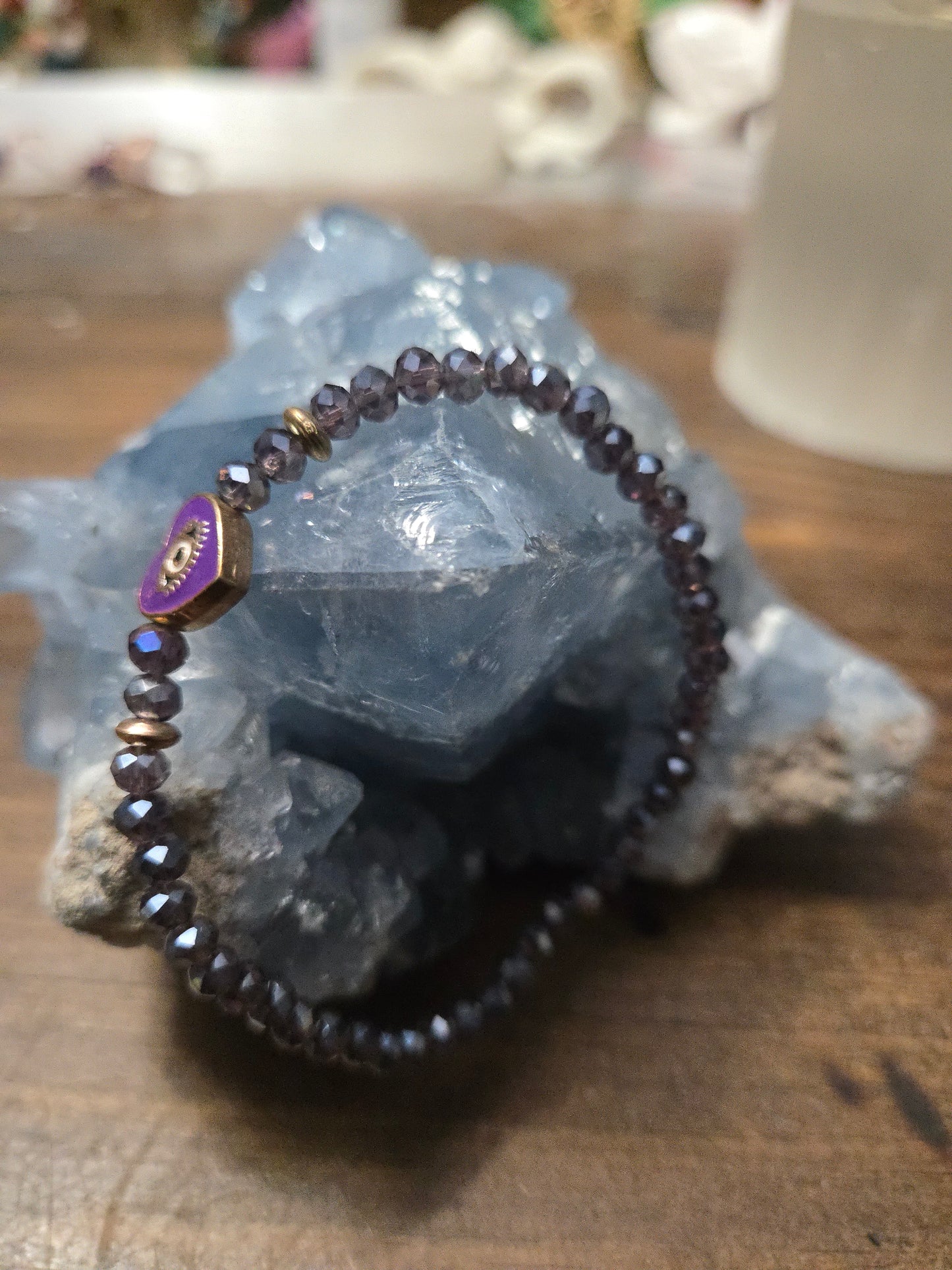 Dark Purple Evil Eye Heart Protection Bracelet – Intuition, Shielding & Spiritual Strength