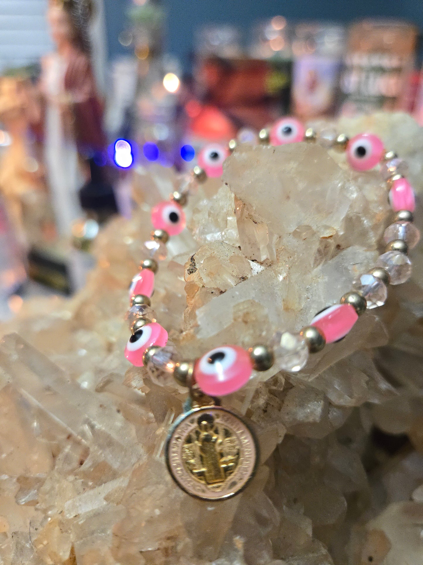 St. Benedict Medal Pink Evil Eye Bracelet – Divine Protection & Peace