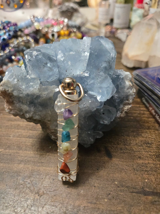 Selenite Wand Wrapped Wire and Chakra Crystal