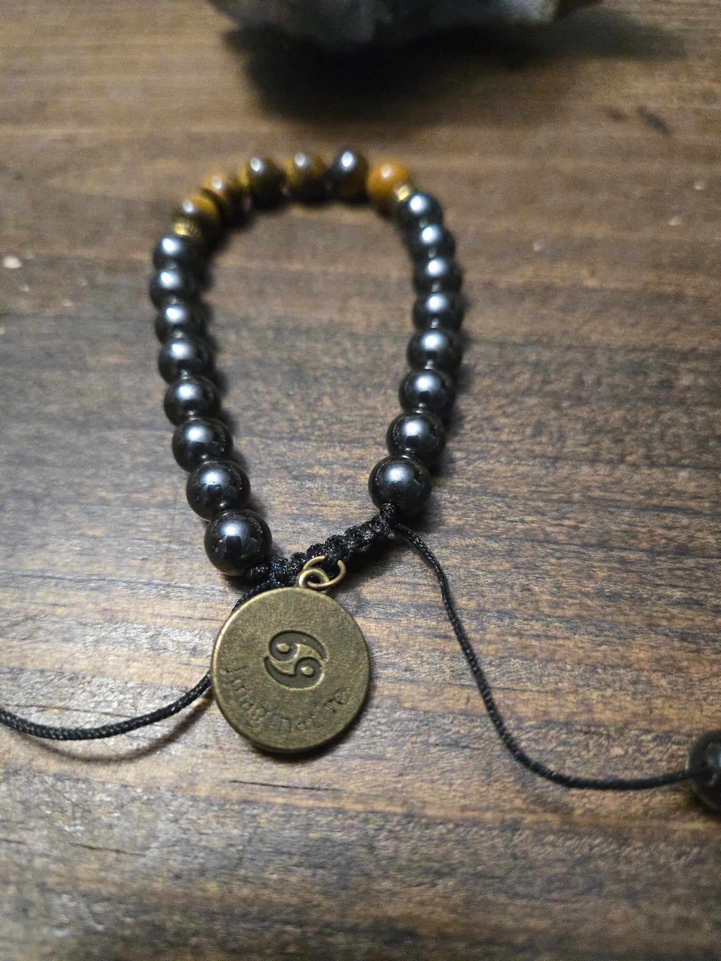 Cancer Zodiac Charm Bracelet – Hematite & Tiger’s Eye for Emotional Strength, Protection & Intuition