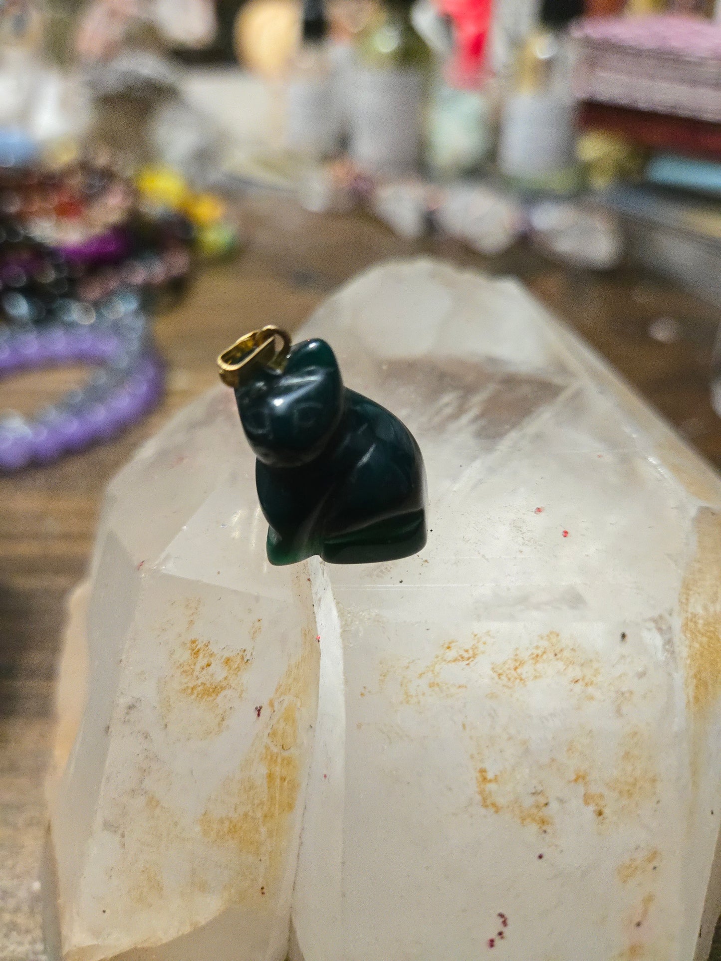 Dark Green Jade Cat Pendant – Luck, Protection & Harmony
