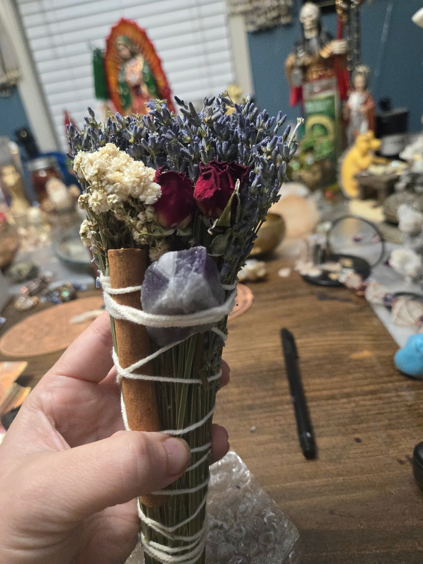 Handcrafted Floral herb crystal bundles cleanse and clear smudge|Remove Negative energy| bring in prosperity peace etc