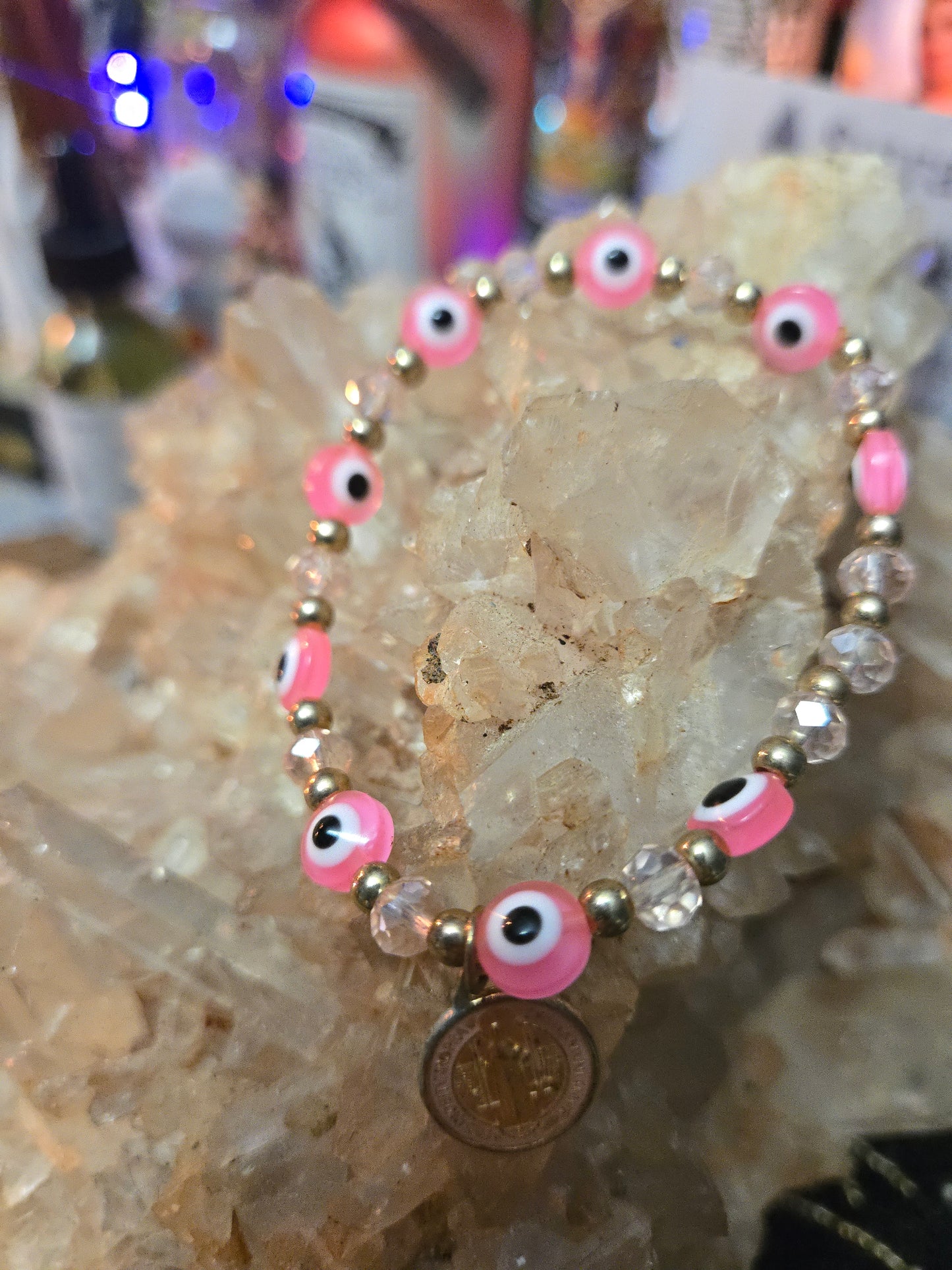 St. Benedict Medal Pink Evil Eye Bracelet – Divine Protection & Peace
