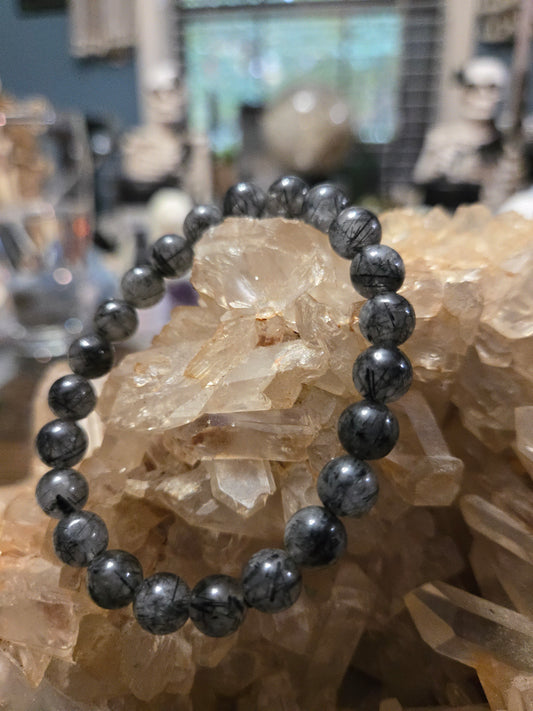 Black Tourmaline in Clear Quartz Crystal Bracelet| Protection | Grounding | Energy Amplifying