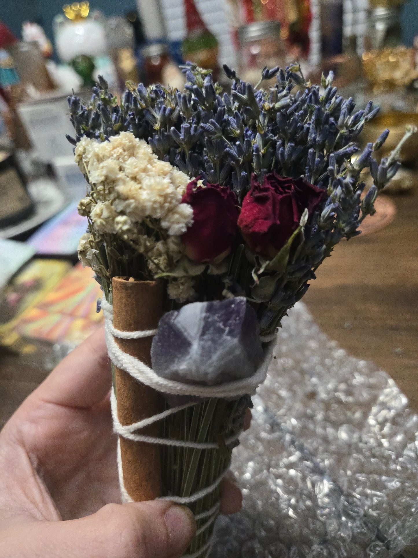 Handcrafted Floral herb crystal bundles cleanse and clear smudge|Remove Negative energy| bring in prosperity peace etc