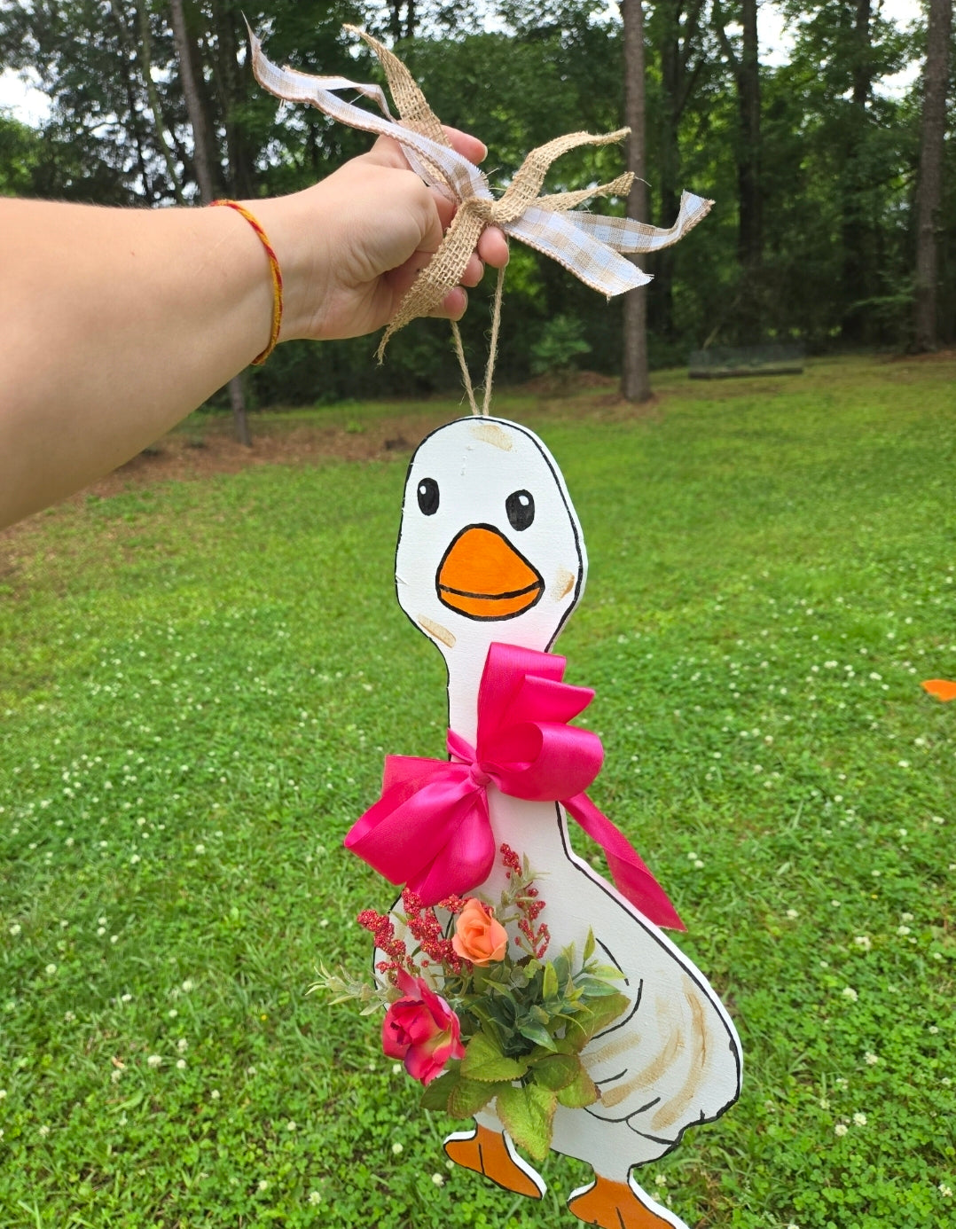 Porch goose with floral flowers bow| door hanging | door hanger| wall hanging |gift