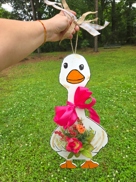 Porch goose with floral flowers bow| door hanging | door hanger| wall hanging |gift
