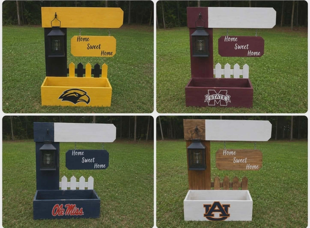 Sports team or custom painted and decal welcome address sign picket planter boxes| handcrafted cedar wood