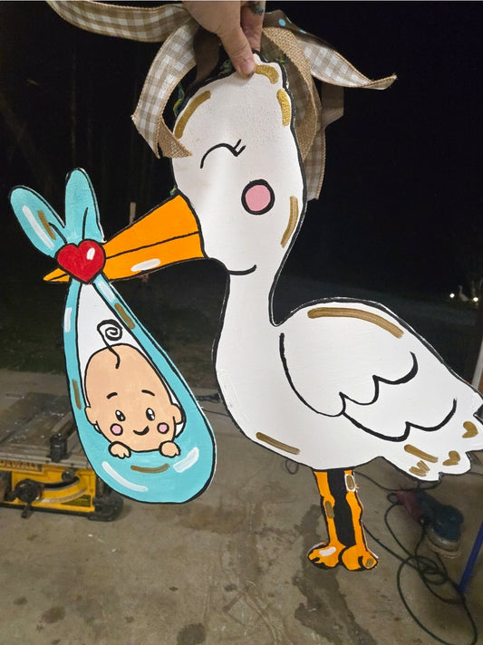 Stork baby birth announcement stakes, keepsake door or wall hanger | yard garden art home decor| nursery