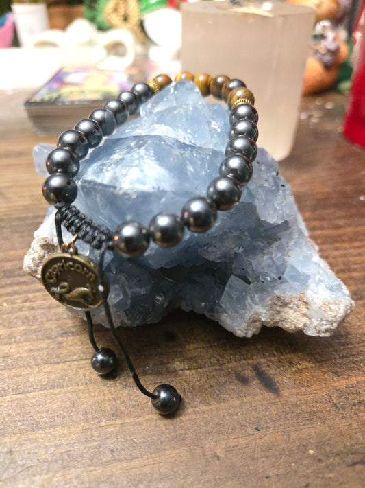 Capricorn Zodiac Bracelet – Hematite & Tiger’s Eye Protection + Grounding