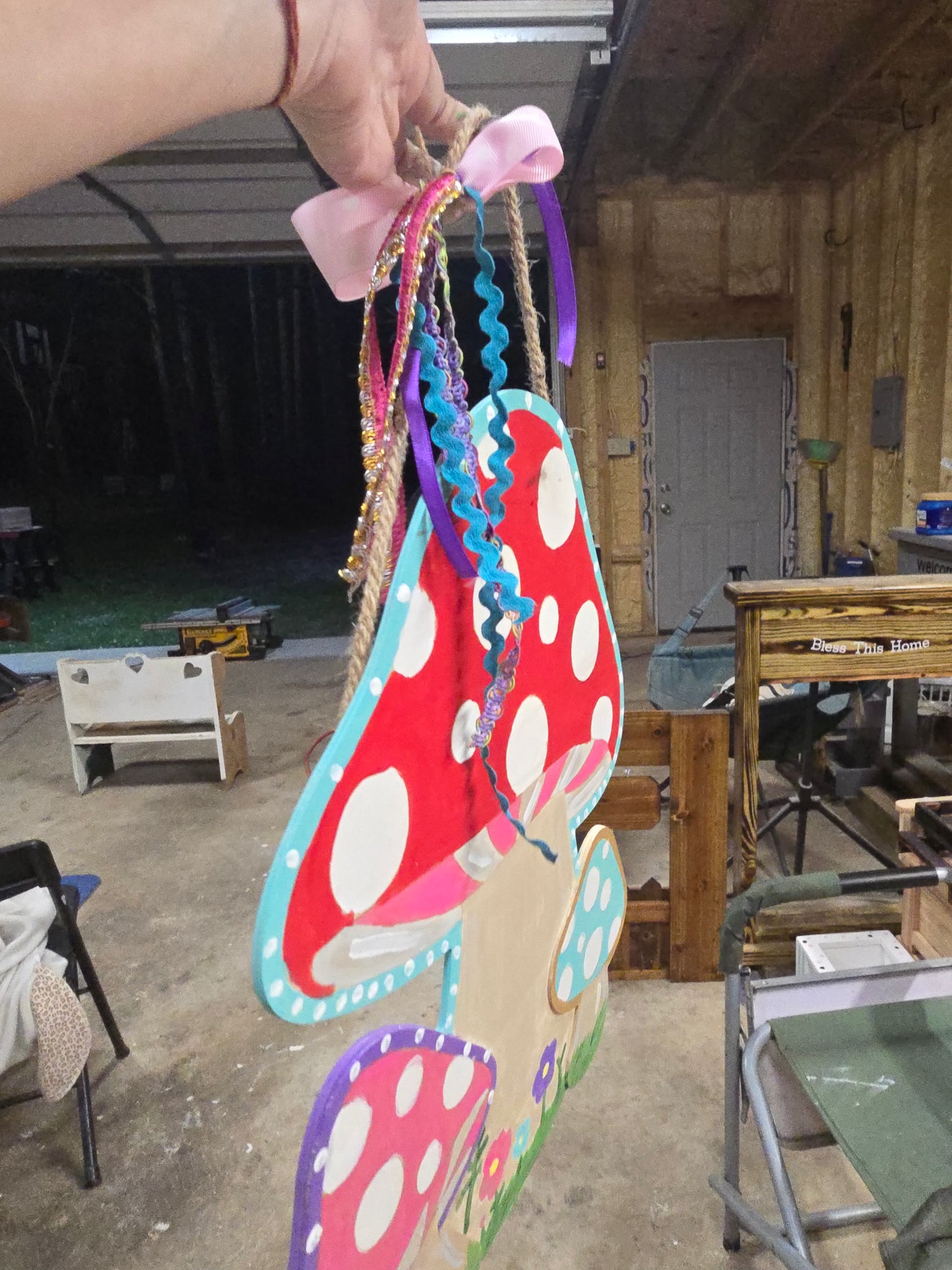 Whimsical mushroom hand painted door wall hanging