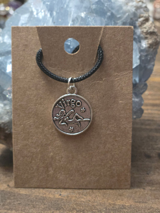 Virgo Zodiac Charm Necklace – Silver, “Radical” Engraving