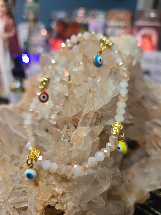 Multicolor Evil Eye Bracelet with Gold Accents – Protection & Power