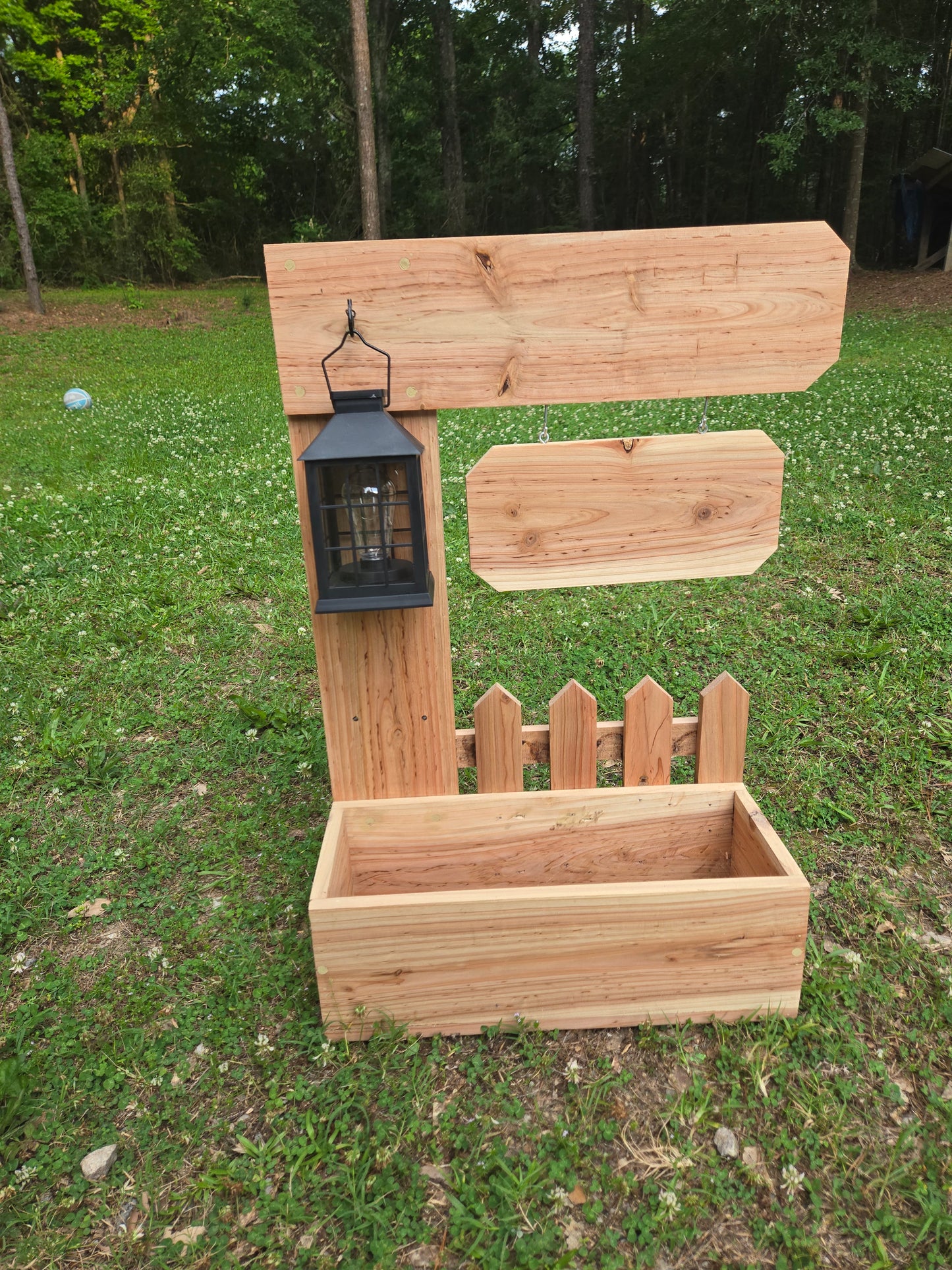 Welcome sign picket fence Planter boxes with solar lantern |handcrafted cedar wood| Wooden home garden patio porch decor