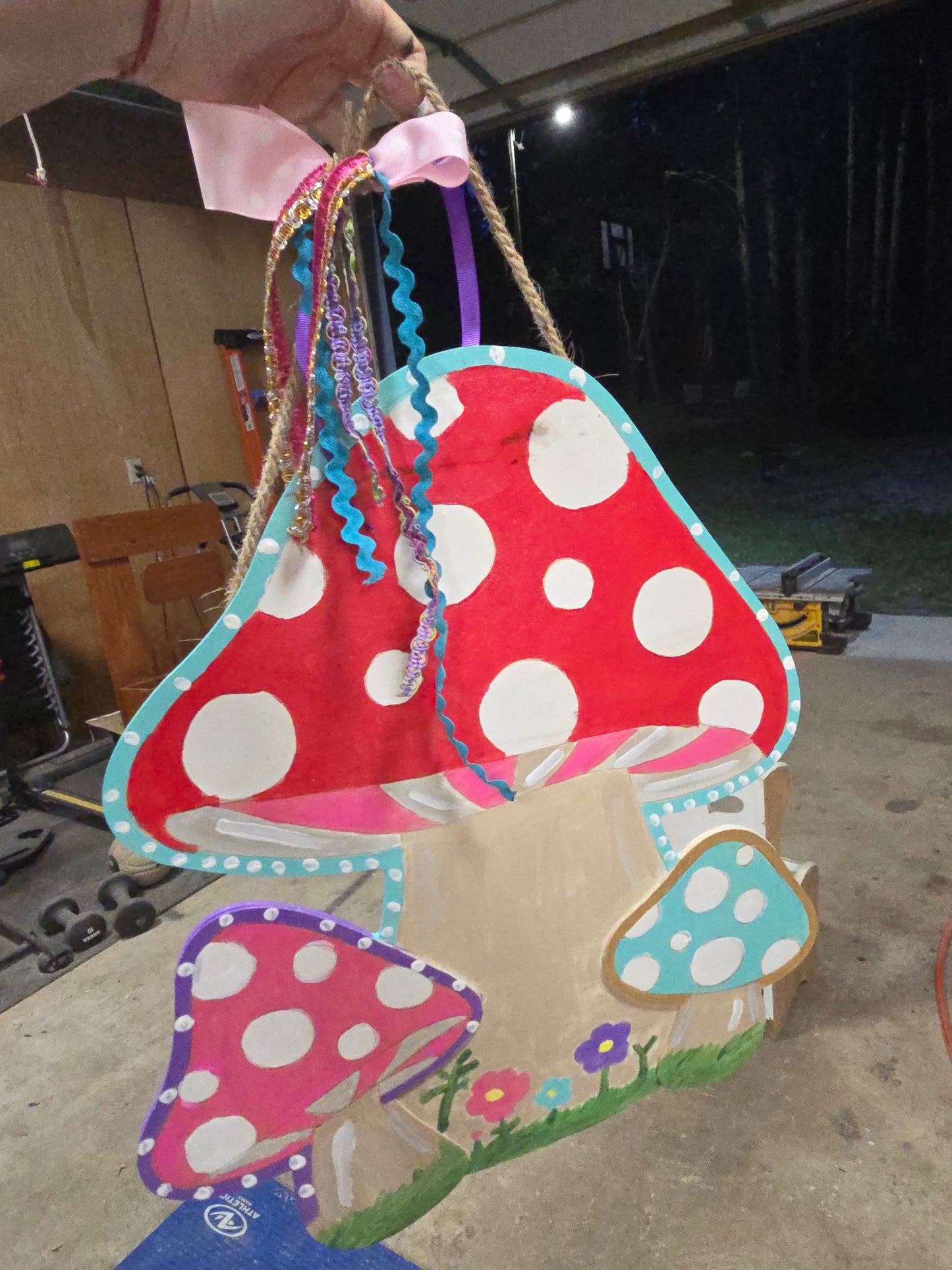 Whimsical mushroom hand painted door wall hanging