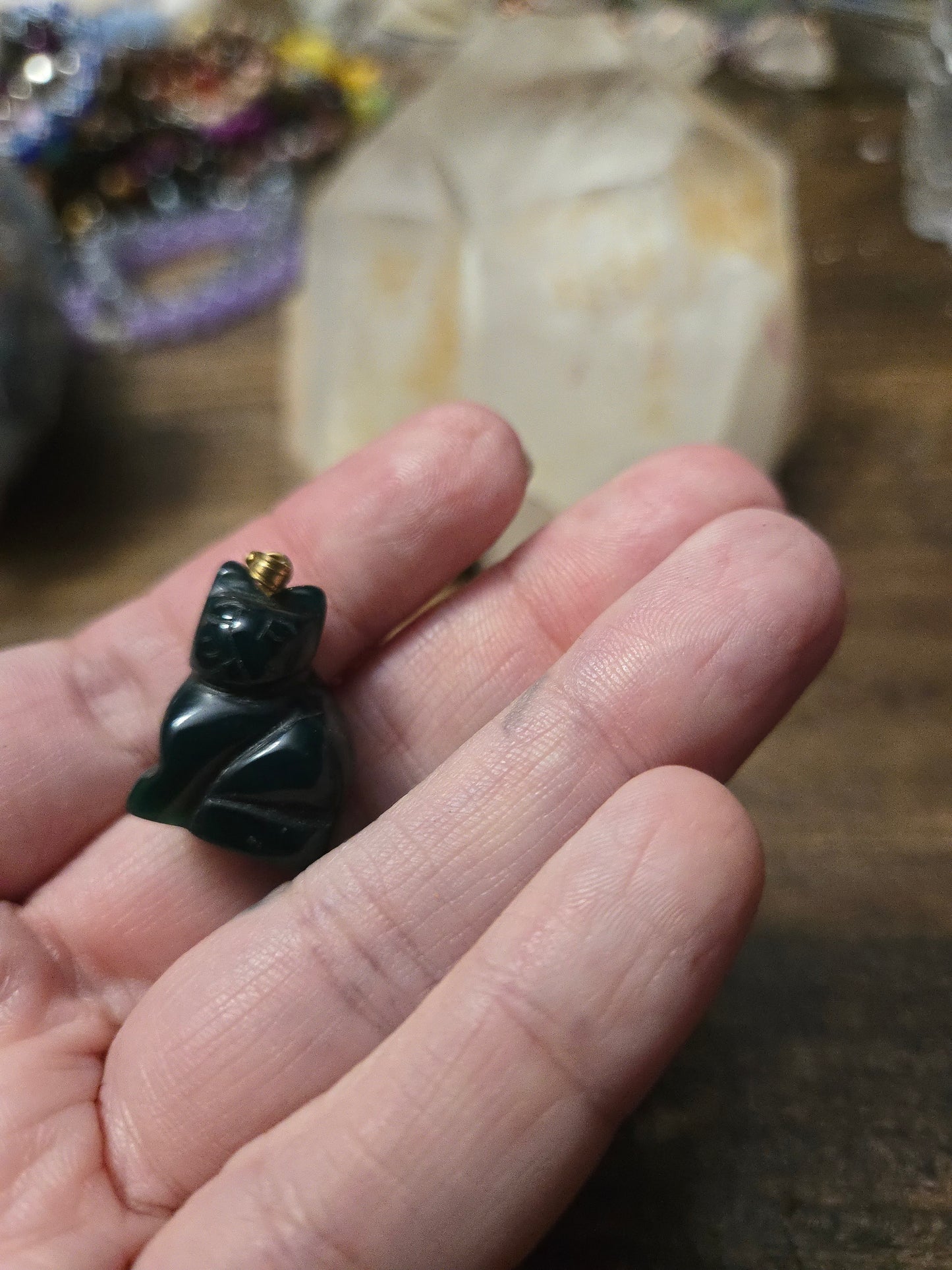 Dark Green Jade Cat Pendant – Luck, Protection & Harmony