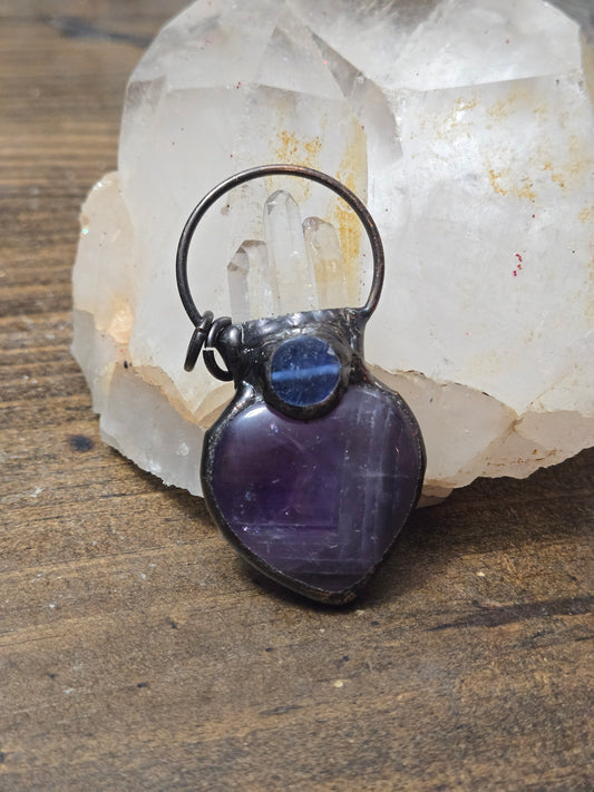 Natural Quartz, Amethyst & Labradorite Heart Pendant Necklace – Healing & Spiritual Energy