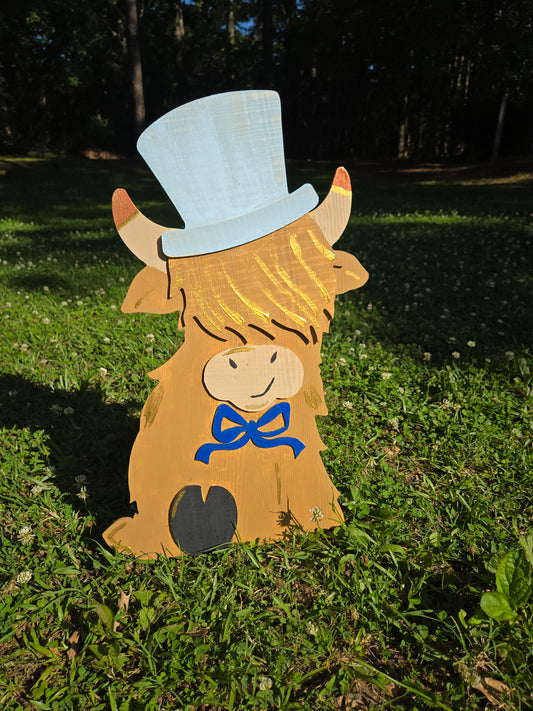 Hand-Painted Highland Cow – Freestanding, Door Hanger, or Stake Option
