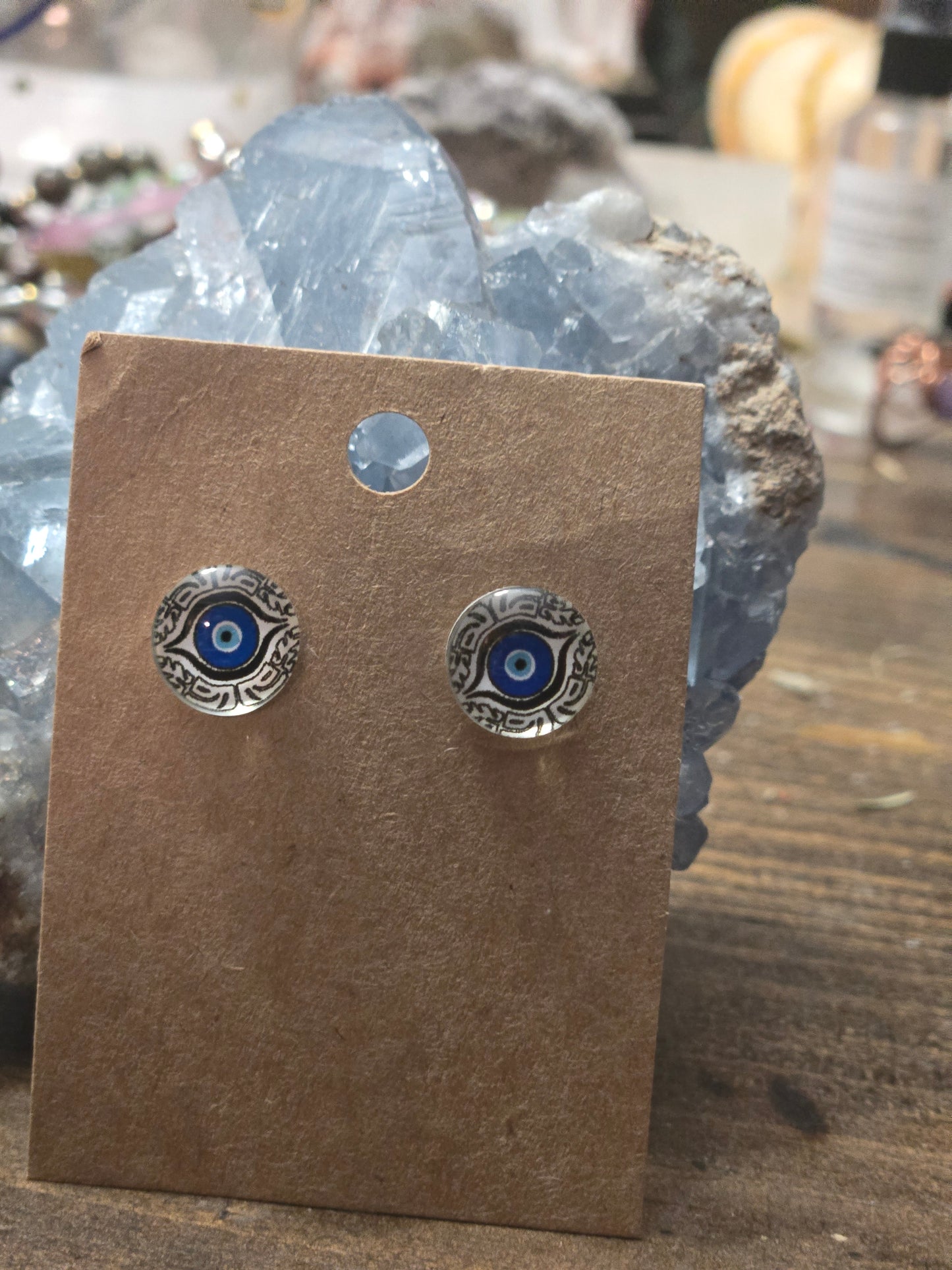Evil Eye Stud Earrings with black white design Protection & Positive Energy