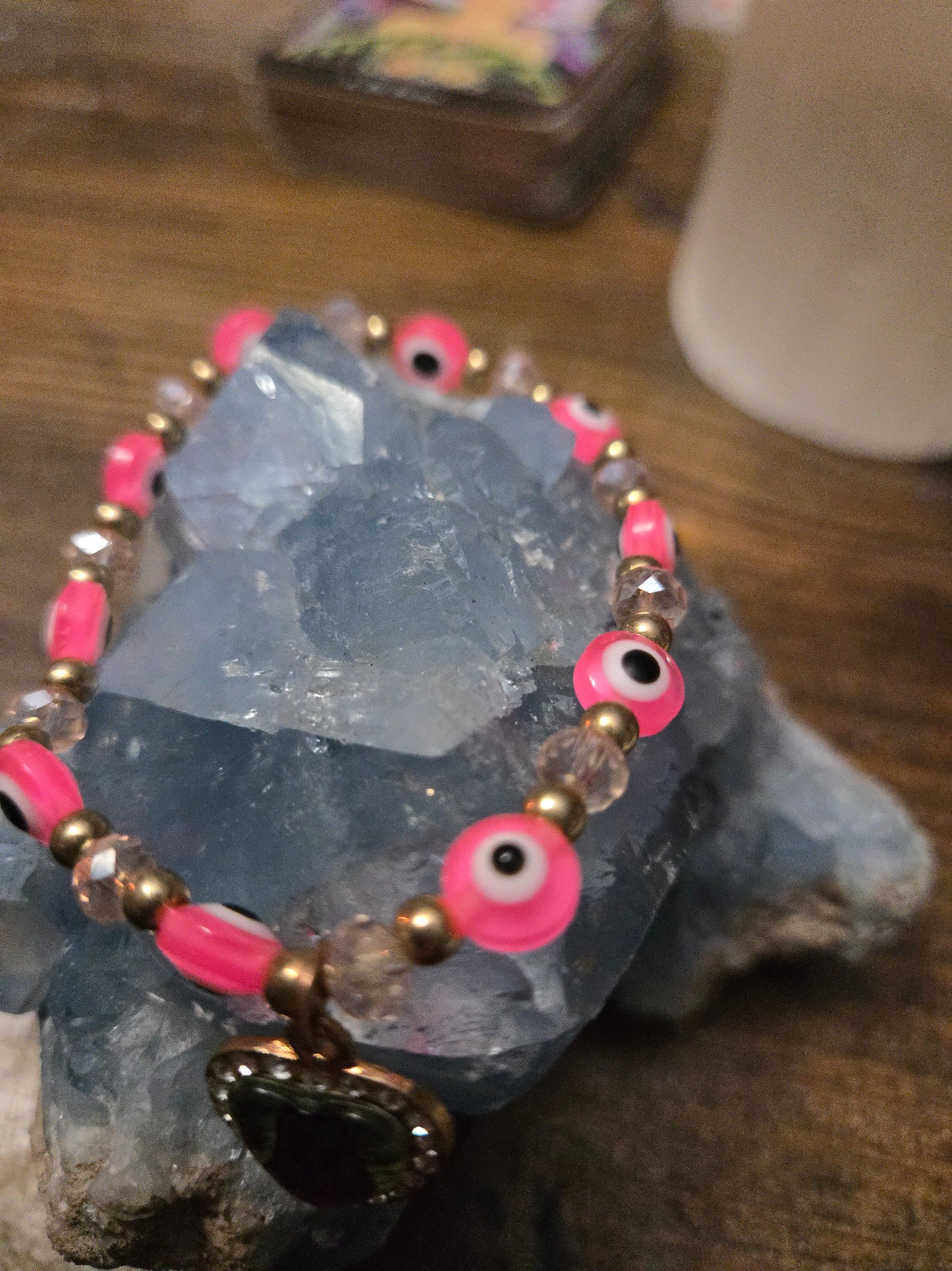 Protective Spiritual Bracelet – Pink Evil Eye & Mother Mary Heart Charm