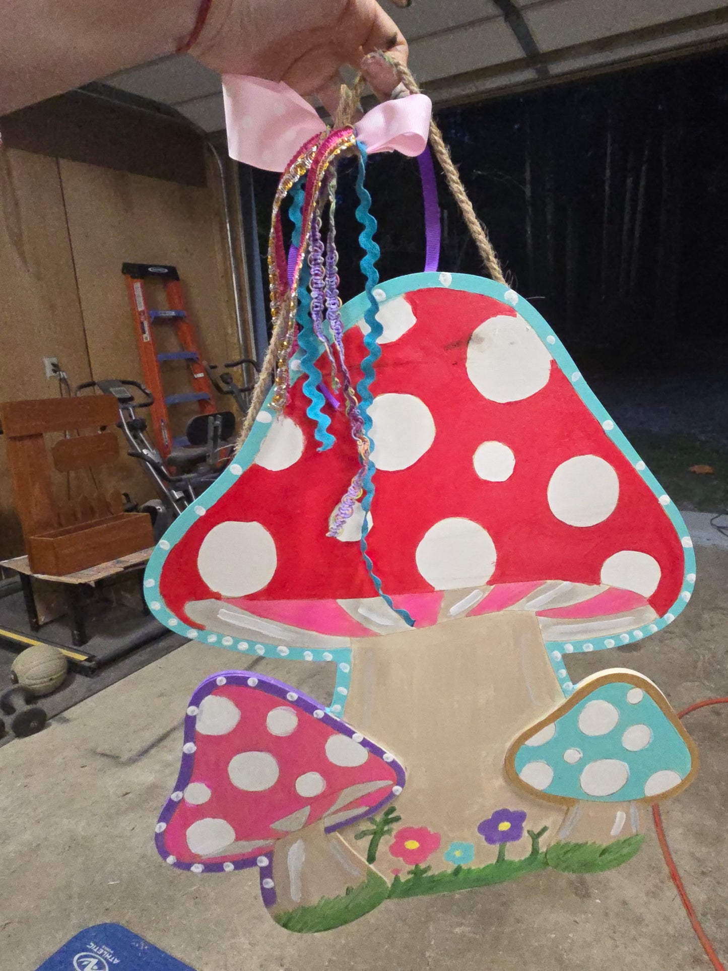 Whimsical mushroom hand painted door wall hanging