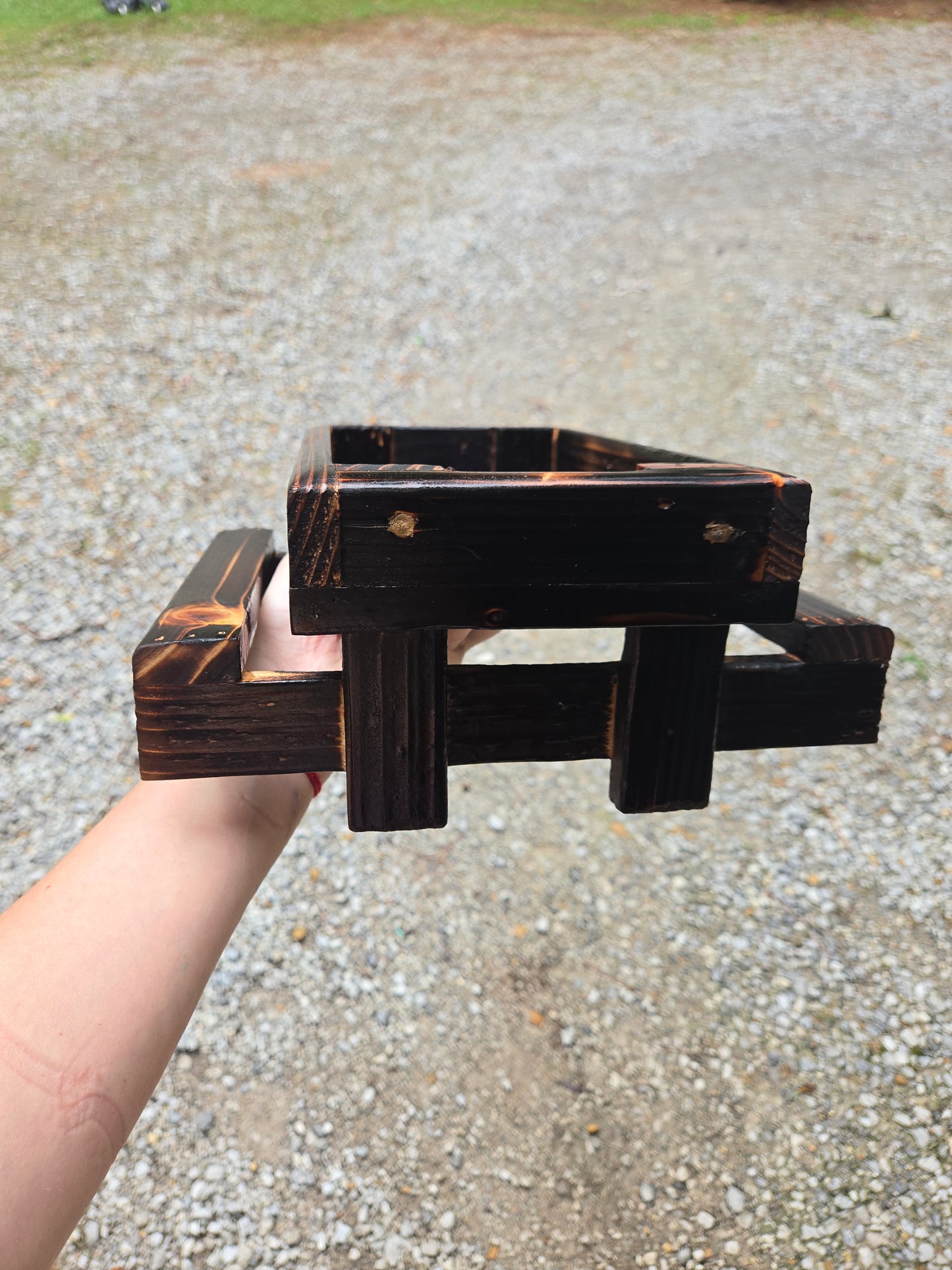 Handcrafted wooden durable squirrel feeder picnic table