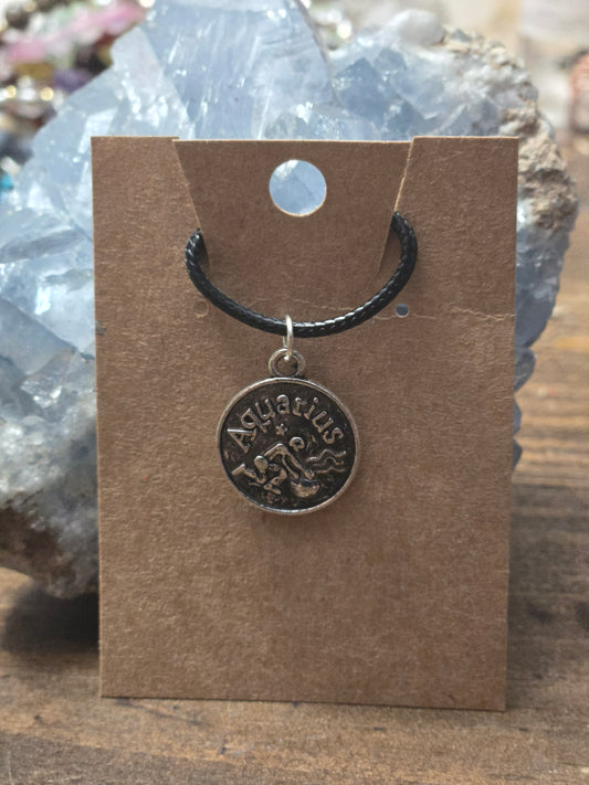 Aquarius Zodiac Charm Necklace – “Friendly” Back Engraving