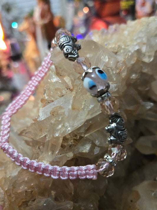 Pink Evil Eye & Elephant Adjustable Bracelet – Love, Luck & Protection