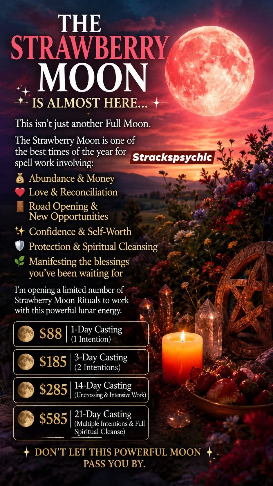 Strawberry full moon spell work and rituals