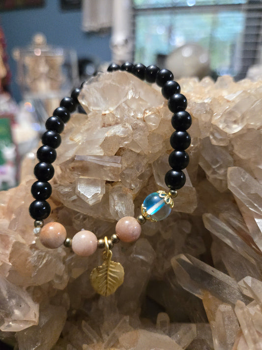 Obsidian and Sunstone Bracelet | Protection| Joy| Crystal Bracelet