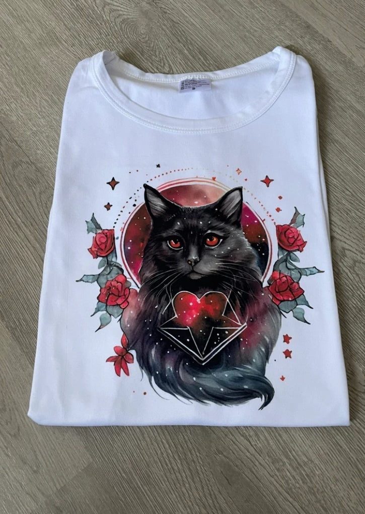 Black Cat Red Heart Shirt