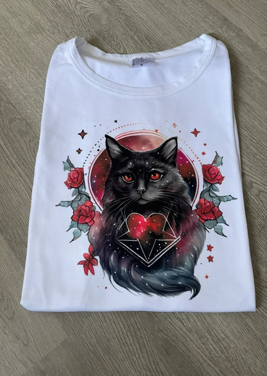 Black Cat Red Heart Shirt