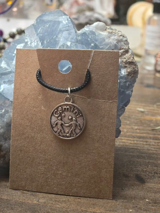 Gemini Zodiac Charm Necklace – Silver, “Intelligent” Engraving